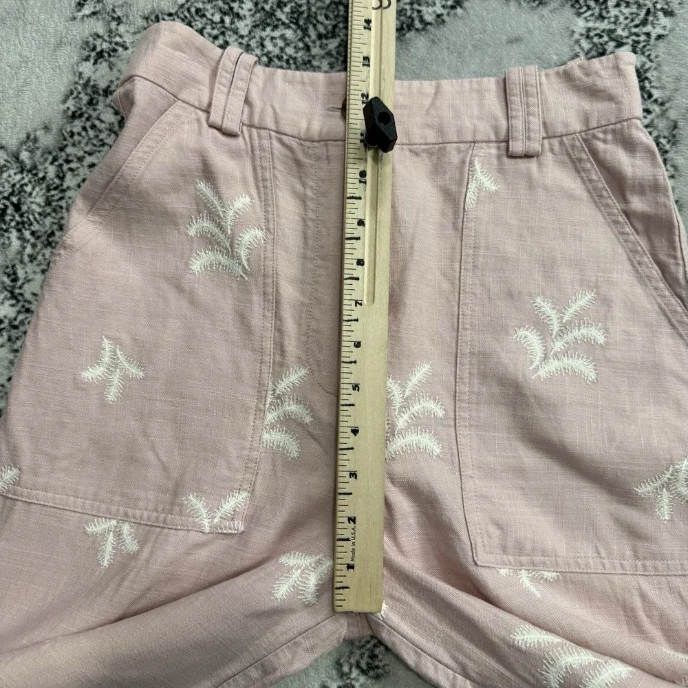 Zara Embroidered Wide Leg Pants Womens‎ Size XS Pink Linen Blend Boho Resort